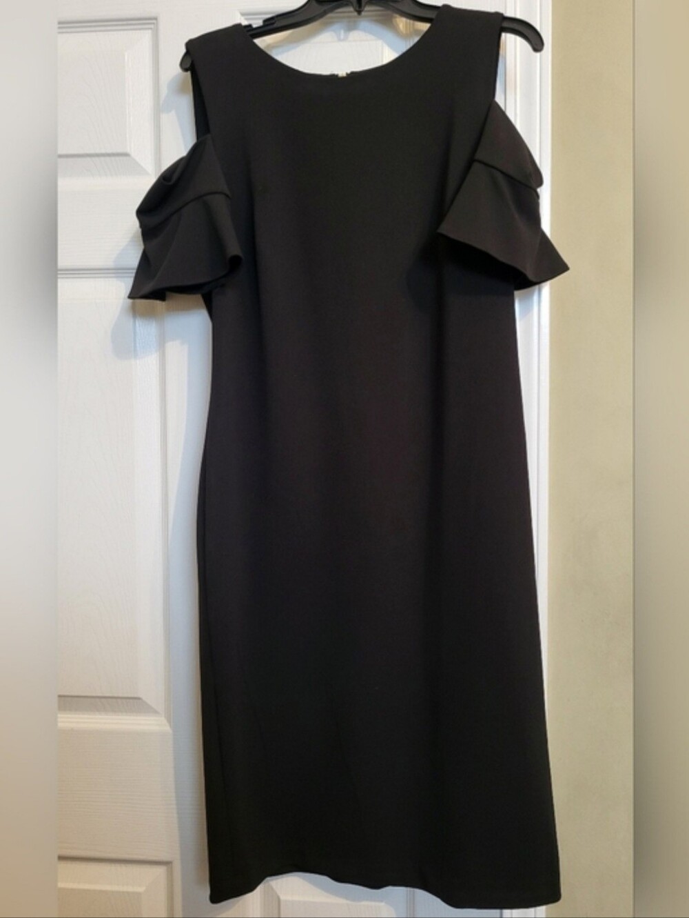 Calvin Klein Black Cold-Shoulder Ruffle Midi Dress